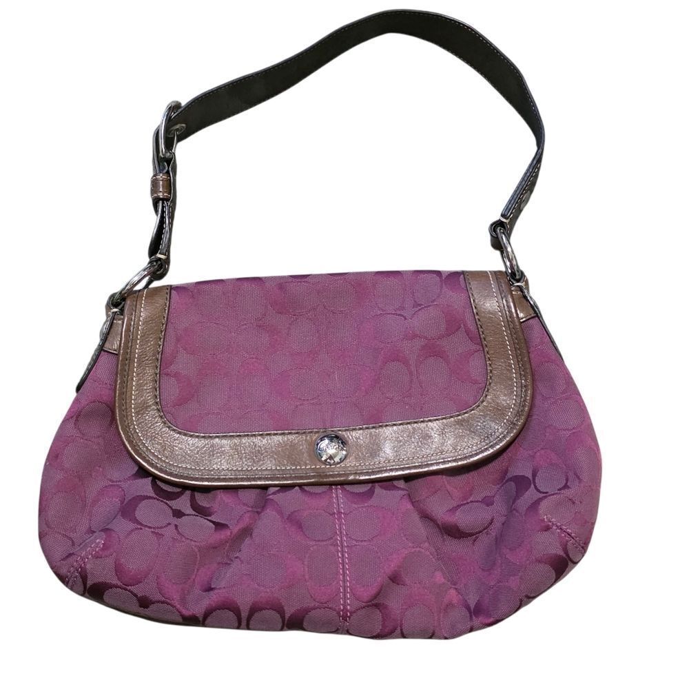 Vintage Signature Coach Pleated Grape Canvass Flap Bag